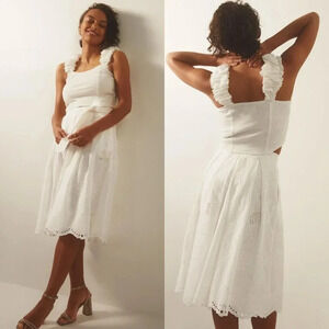 Anthropologie Maeve A-Line Eyelet Midi Skirt in White Size 6 NWOT $148